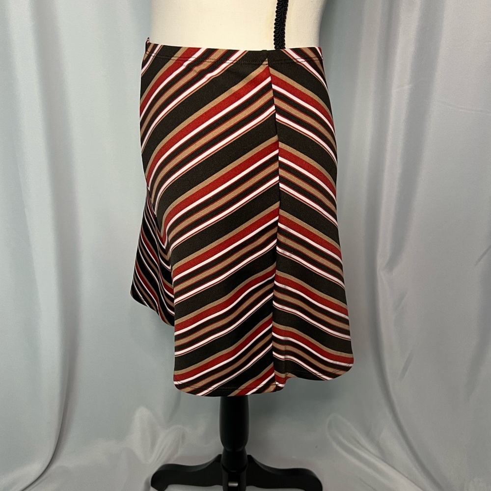 Hot Kiss Vintage Brown, Tan, Red and White Retro Chevron Striped Skirt - Medium - Picture 4 of 9